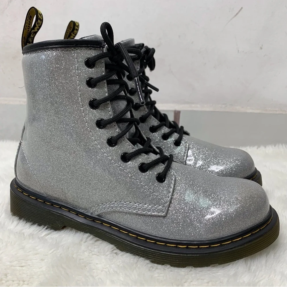 Dr Martens 1460 Kid's Silver Glitter Boots Size 3